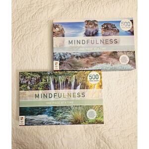 2 Mindfulness Jigsaw Puzzles 500 Pieces Coastal Serenity & Forest Waterfall